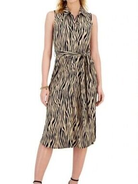 INC International Concepts Sleeveless Zebra-Print Midi Dress - Black & Tan
